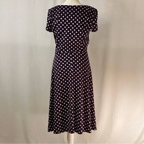 Purple Flare Dress with Cream Polka Dots, Ruche Style Belt Sz Small (runs large) - Picture 3 of 8